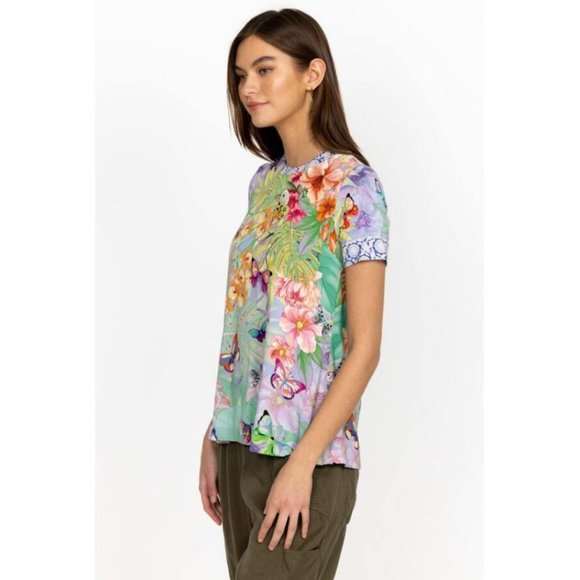 Johnny Was Cozumel Favorite Swing Tee Shirt Floral Butterfly Top Violet Green NW - Picture 3 of 16